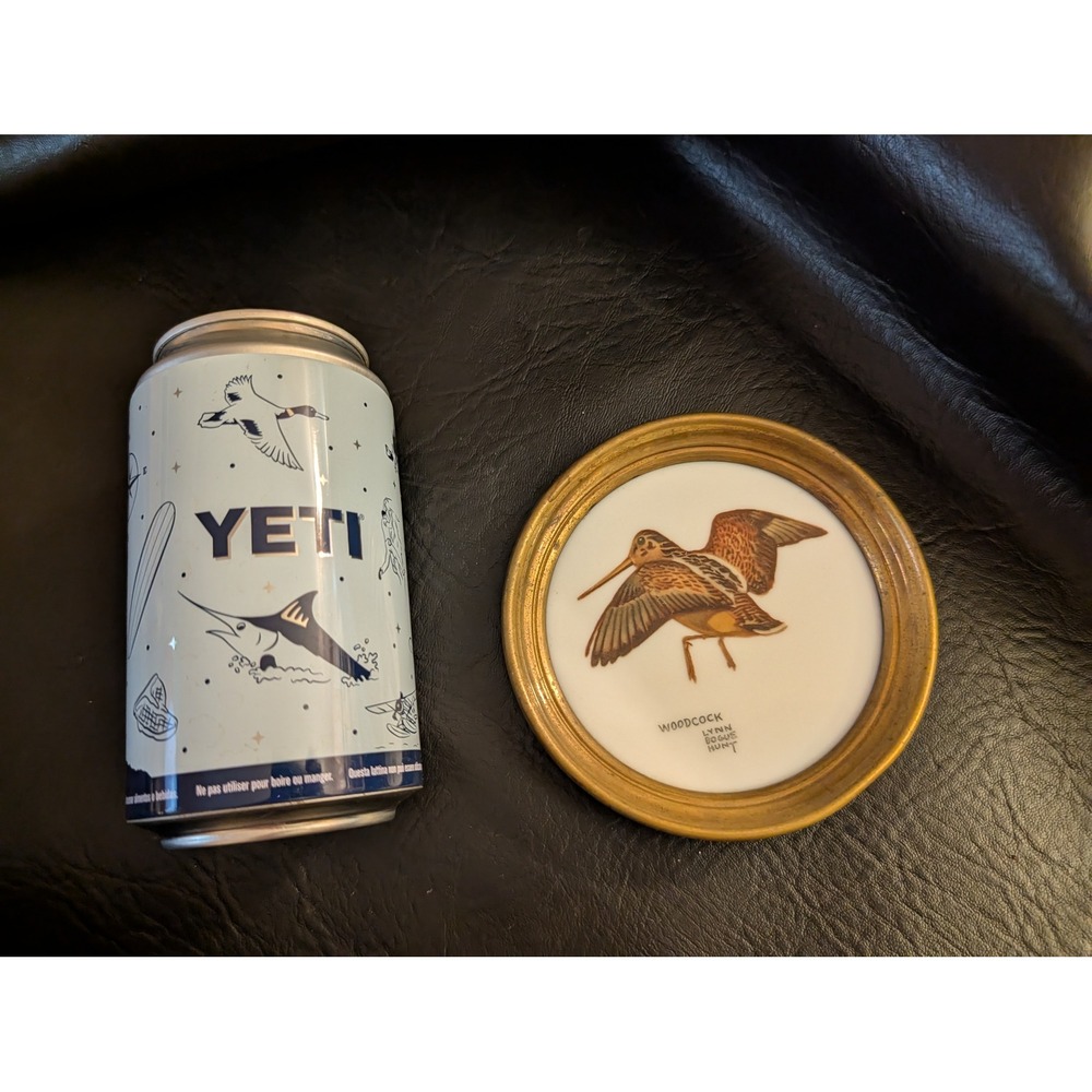 Vintage Woodcock Bird Porcelain Coaster Lynn Bogue Hunt Brass Rim Germany 4 inch